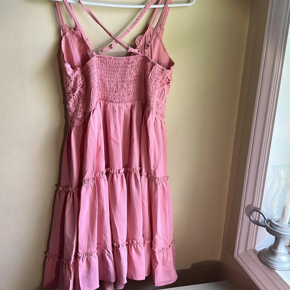 Pink Crochet Ruffle Dress - Picture 4 of 6